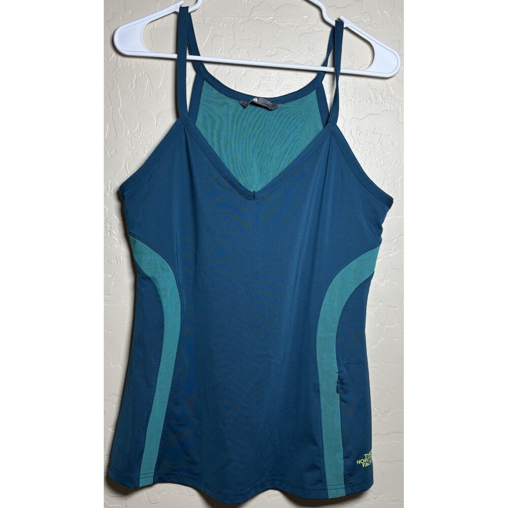 The North Face Rio Tank Womens L Blue Teal Built In Bra Zip Pocket FlashDry